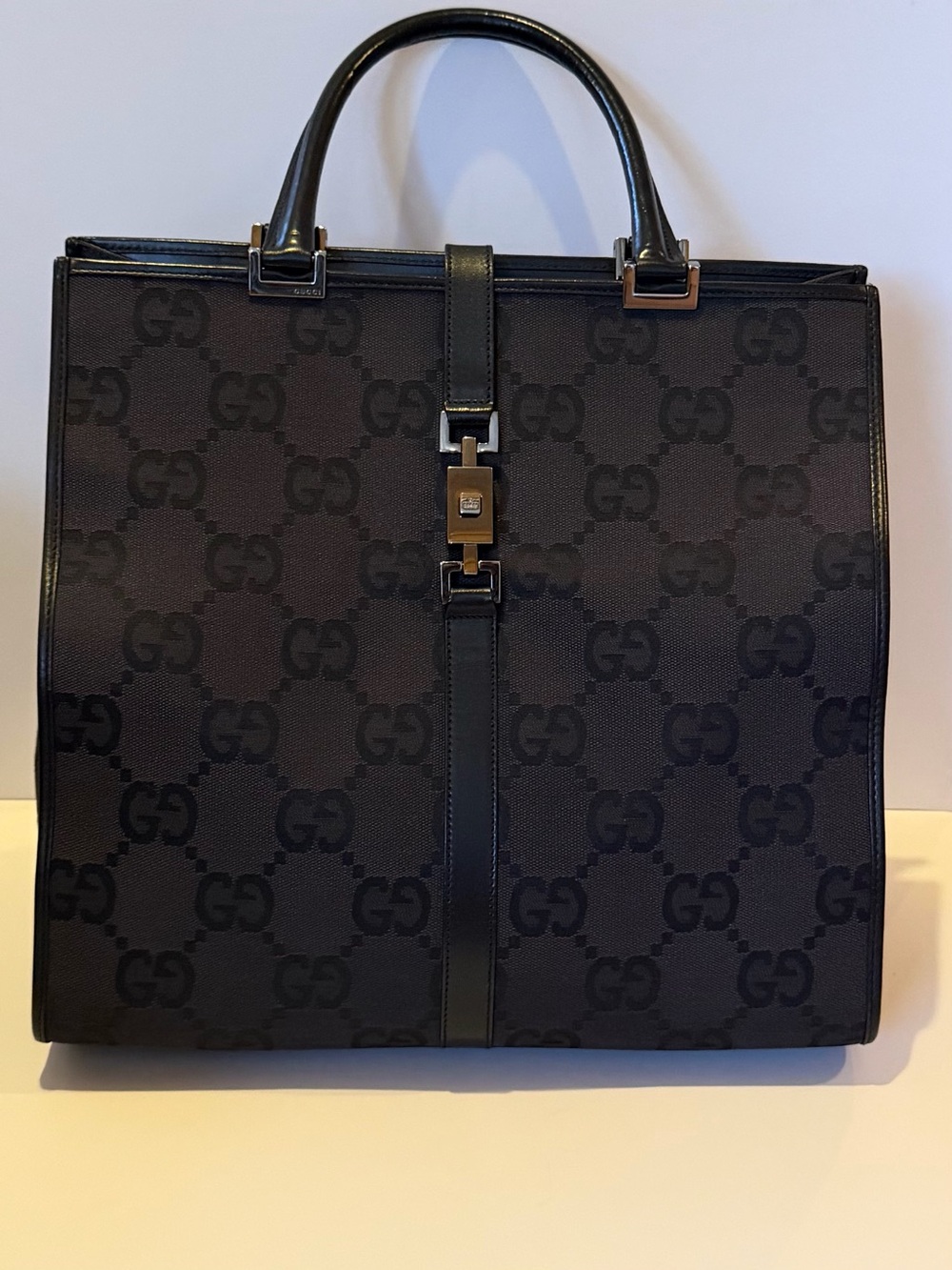 Vintage Gucci Jackie GG Canvas Top Handle tote- Black monogram- Pristine